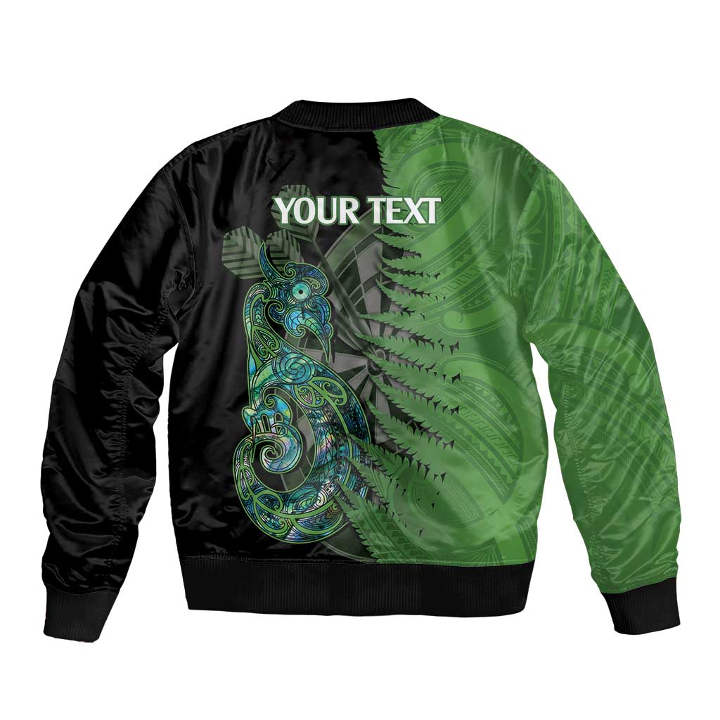 Personalised New Zealand Darts Sleeve Zip Bomber Jacket Aotearoa Maori Fern Mix Manaia Tattoo LT14 - Polynesian Pride