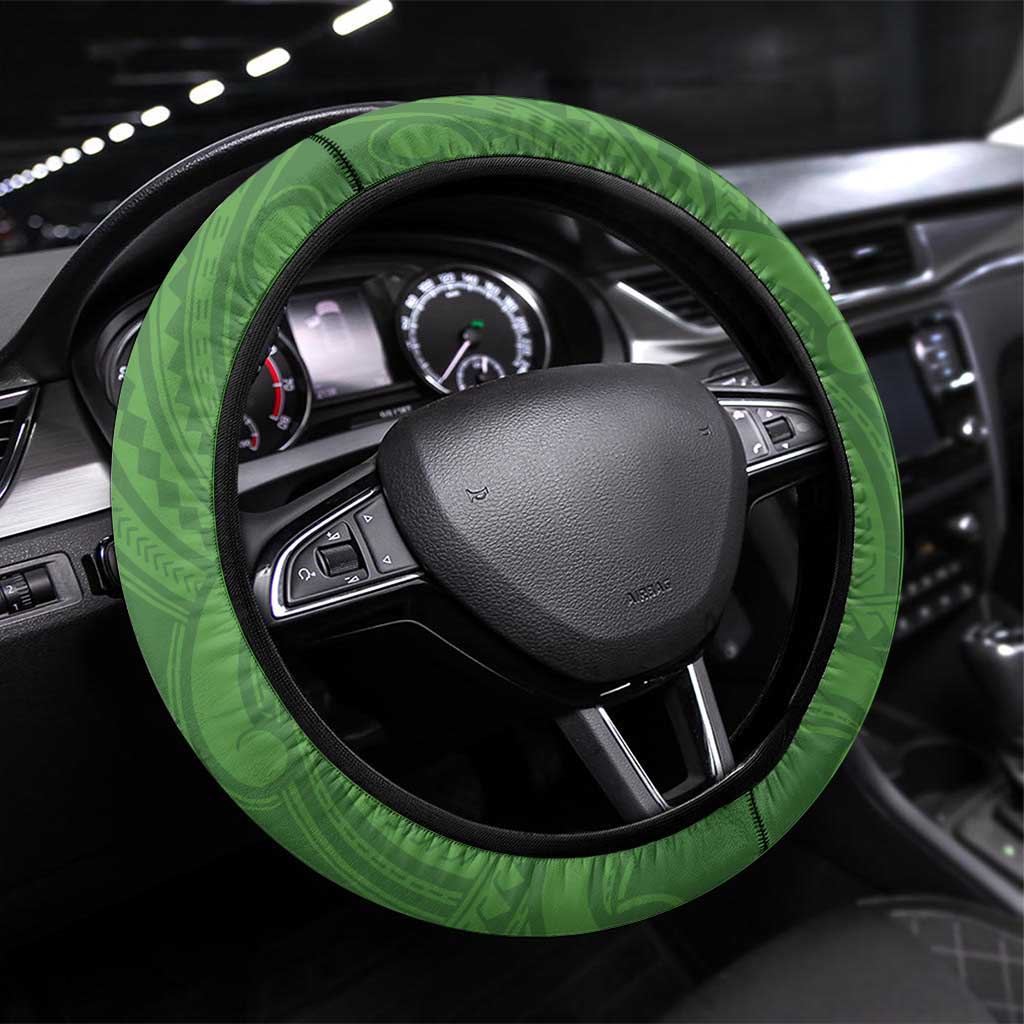 New Zealand Darts Steering Wheel Cover Aotearoa Maori Fern Mix Manaia Tattoo LT14 Universal Fit Green - Polynesian Pride