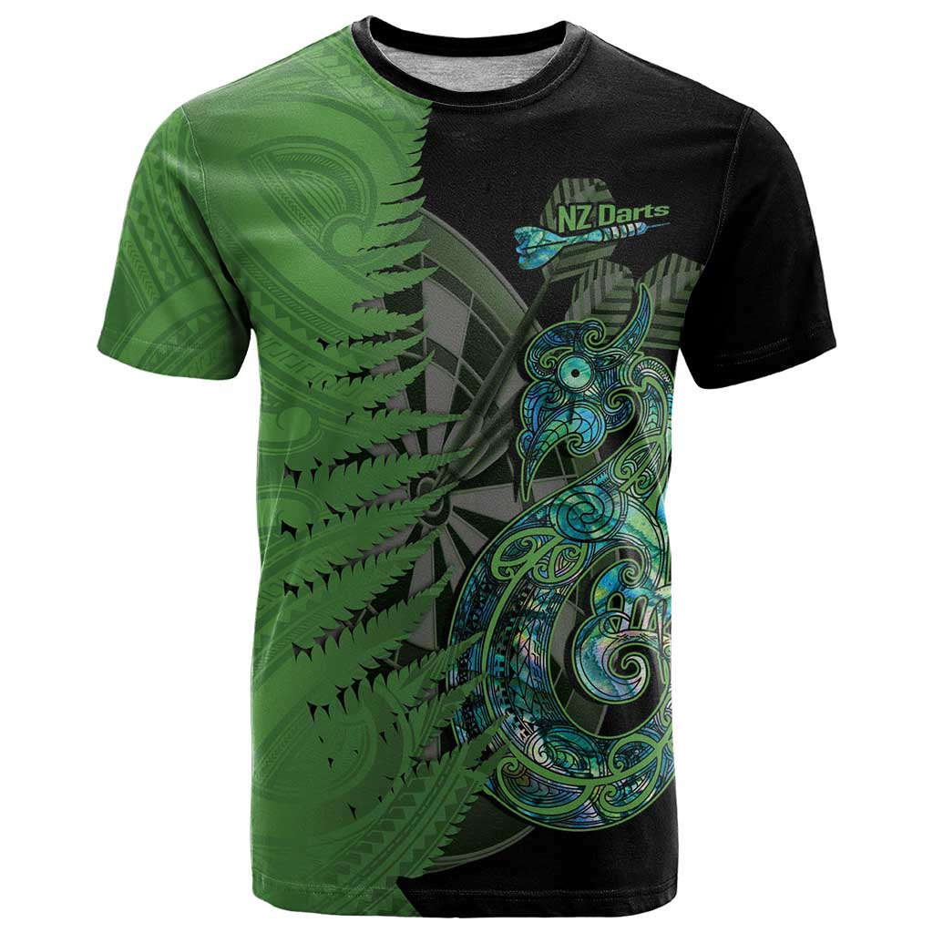 Personalised New Zealand Darts T Shirt Aotearoa Maori Fern Mix Manaia Tattoo LT14 Green - Polynesian Pride