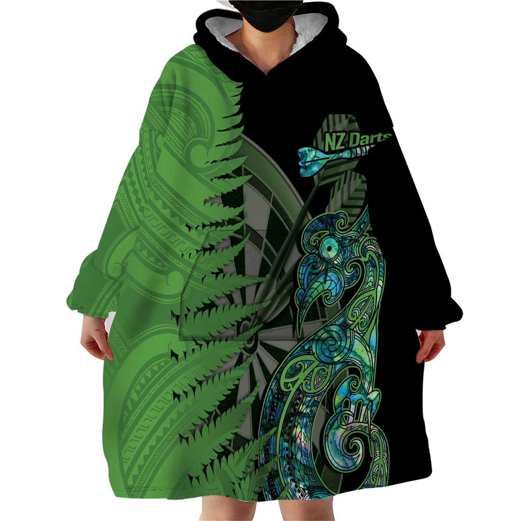 Personalised New Zealand Darts Wearable Blanket Hoodie Aotearoa Maori Fern Mix Manaia Tattoo LT14 - Polynesian Pride