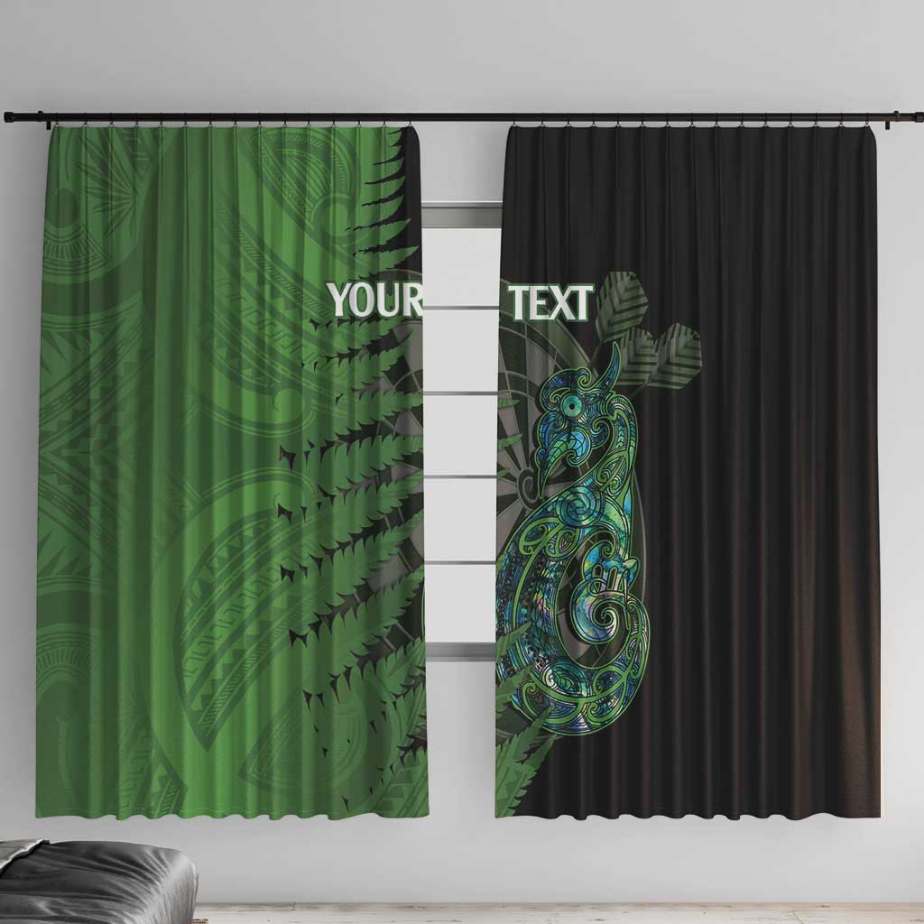 Personalised New Zealand Darts Window Curtain Aotearoa Maori Fern Mix Manaia Tattoo LT14 With Hooks Green - Polynesian Pride