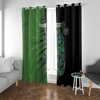 Personalised New Zealand Darts Window Curtain Aotearoa Maori Fern Mix Manaia Tattoo LT14 With Grommets Green - Polynesian Pride