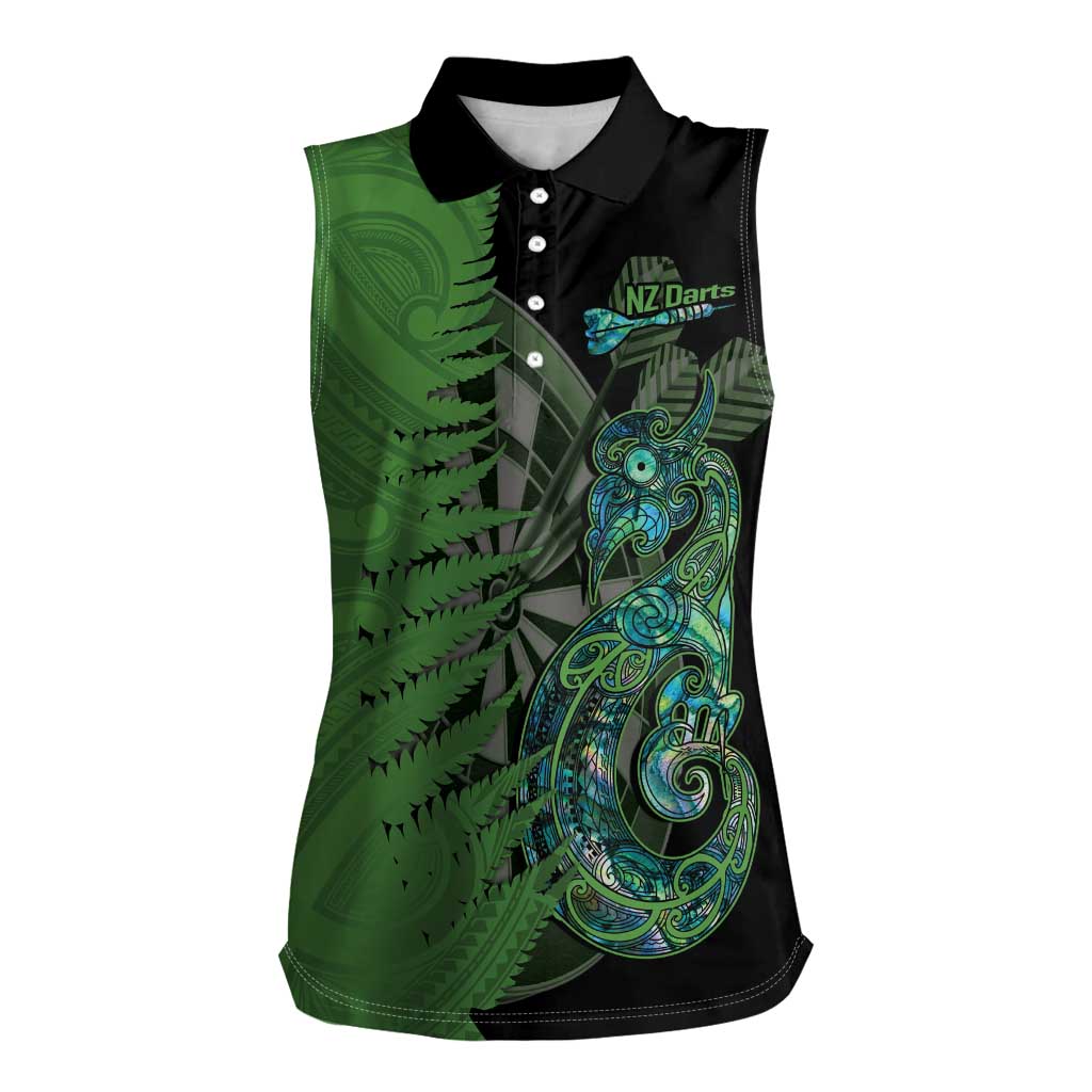 Personalised New Zealand Darts Women Sleeveless Polo Shirt Aotearoa Maori Fern Mix Manaia Tattoo LT14 Female Green - Polynesian Pride