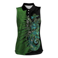 Personalised New Zealand Darts Women Sleeveless Polo Shirt Aotearoa Maori Fern Mix Manaia Tattoo LT14 Female Green - Polynesian Pride