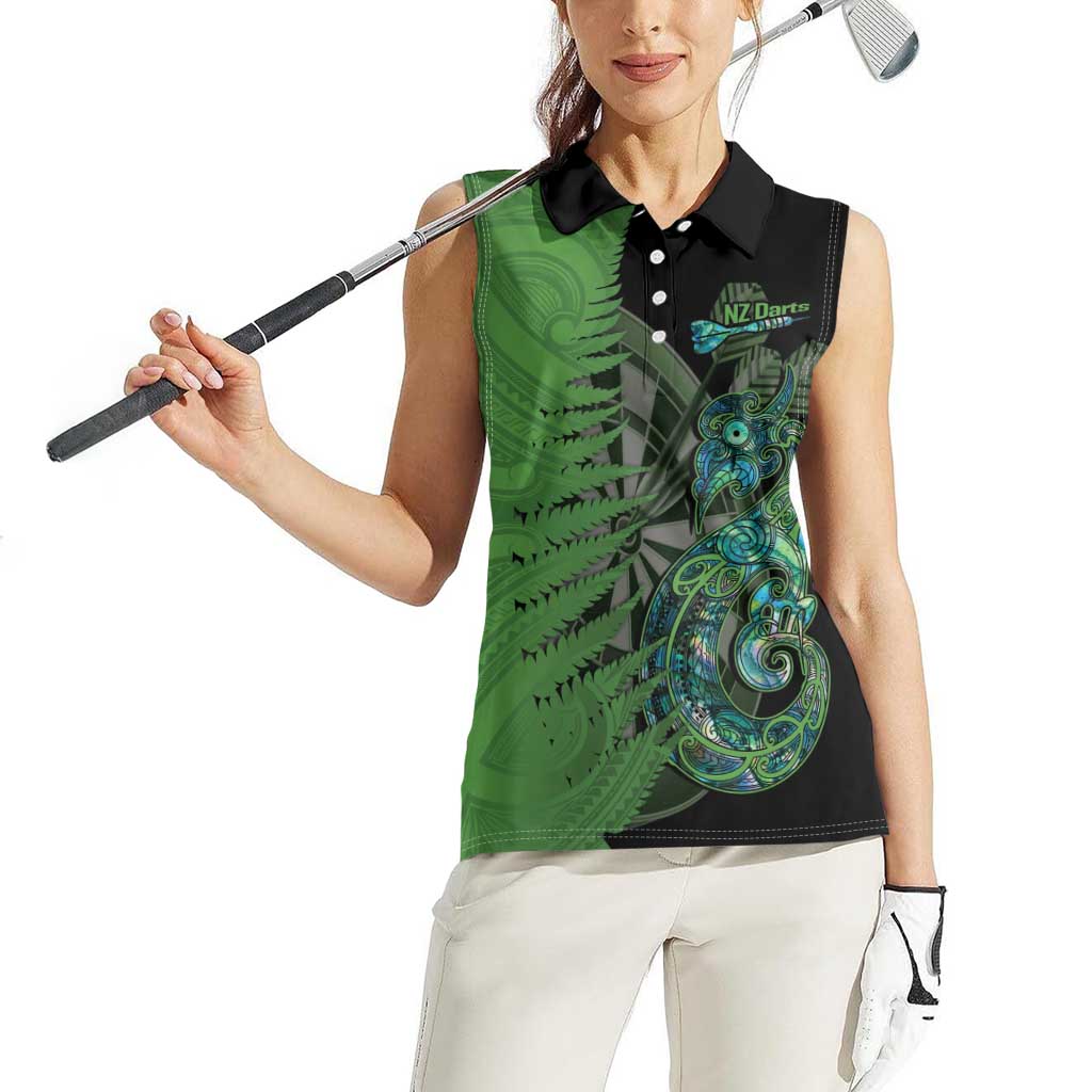 Personalised New Zealand Darts Women Sleeveless Polo Shirt Aotearoa Maori Fern Mix Manaia Tattoo LT14 - Polynesian Pride