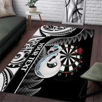 Personalised New Zealand Darts Area Rug Aotearoa Fern Mix Paua Shell Manaia - Black LT14 Black - Polynesian Pride