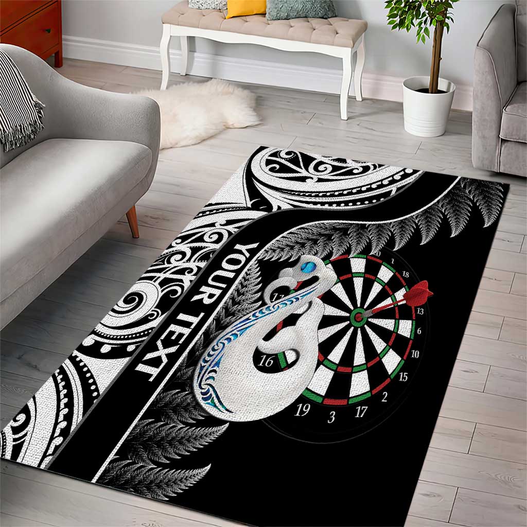 Personalised New Zealand Darts Area Rug Aotearoa Fern Mix Paua Shell Manaia - Black LT14 - Polynesian Pride
