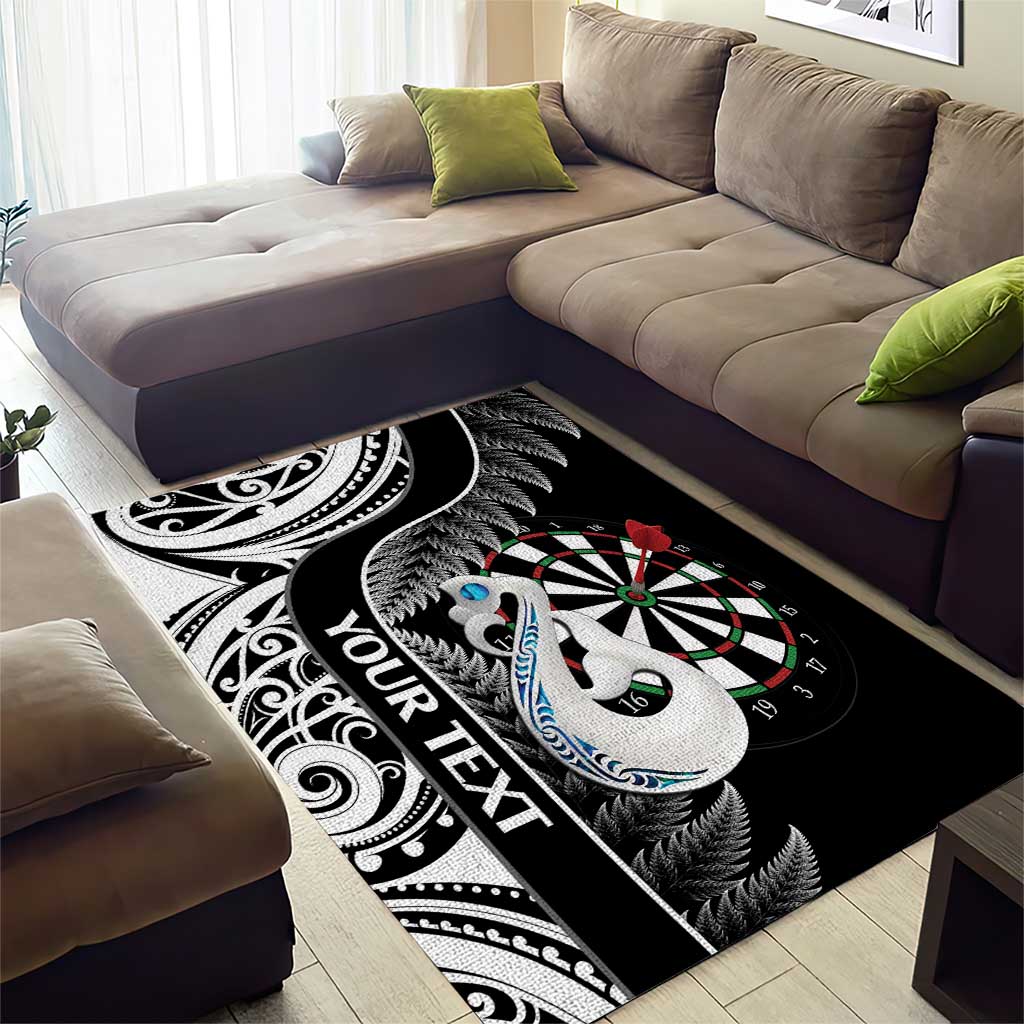 Personalised New Zealand Darts Area Rug Aotearoa Fern Mix Paua Shell Manaia - Black LT14 - Polynesian Pride