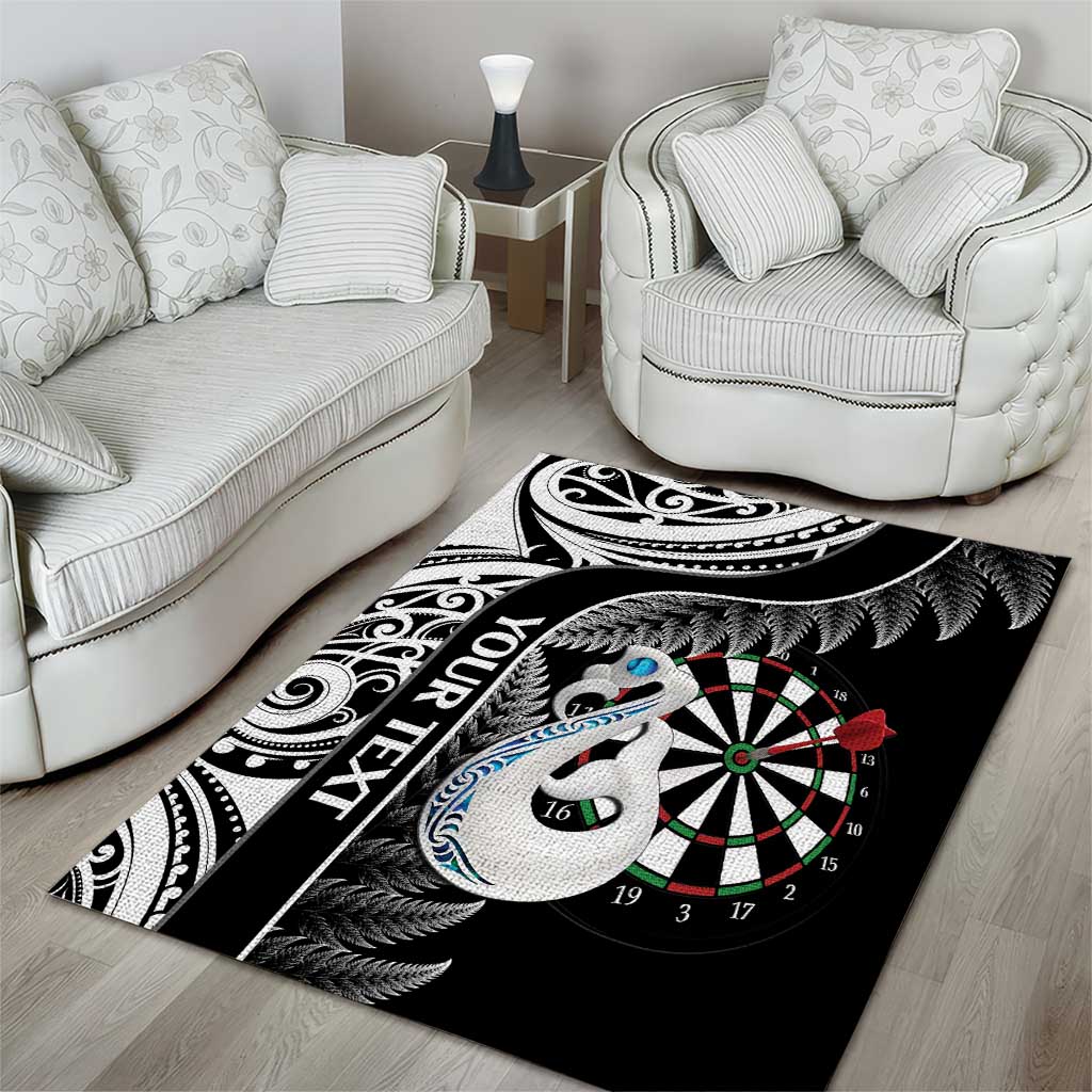 Personalised New Zealand Darts Area Rug Aotearoa Fern Mix Paua Shell Manaia - Black LT14 - Polynesian Pride