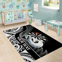 Personalised New Zealand Darts Area Rug Aotearoa Fern Mix Paua Shell Manaia - Black LT14 - Polynesian Pride