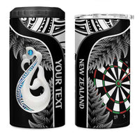 Personalised New Zealand Darts 4 in 1 Can Cooler Tumbler Aotearoa Fern Mix Paua Shell Manaia - Black LT14 One Size: 16 oz Black - Polynesian Pride