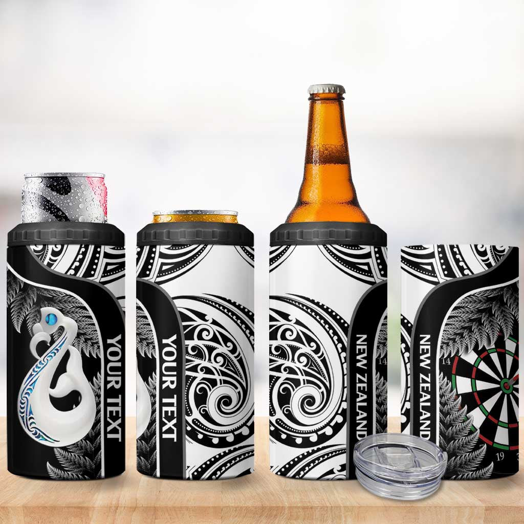 Personalised New Zealand Darts 4 in 1 Can Cooler Tumbler Aotearoa Fern Mix Paua Shell Manaia - Black LT14 - Polynesian Pride