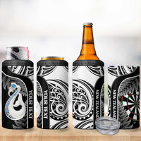 Personalised New Zealand Darts 4 in 1 Can Cooler Tumbler Aotearoa Fern Mix Paua Shell Manaia - Black LT14 - Polynesian Pride