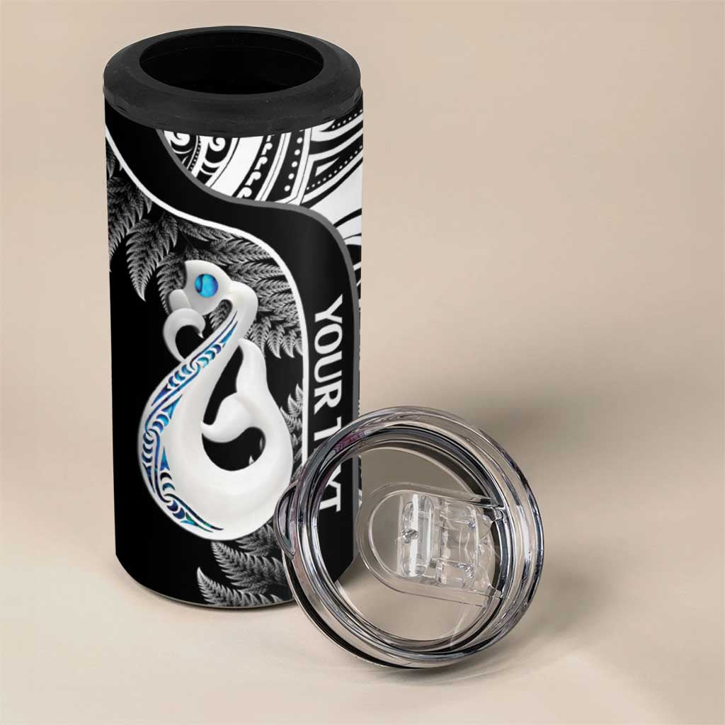Personalised New Zealand Darts 4 in 1 Can Cooler Tumbler Aotearoa Fern Mix Paua Shell Manaia - Black LT14 - Polynesian Pride