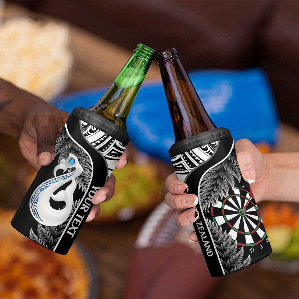 Personalised New Zealand Darts 4 in 1 Can Cooler Tumbler Aotearoa Fern Mix Paua Shell Manaia - Black LT14 - Polynesian Pride
