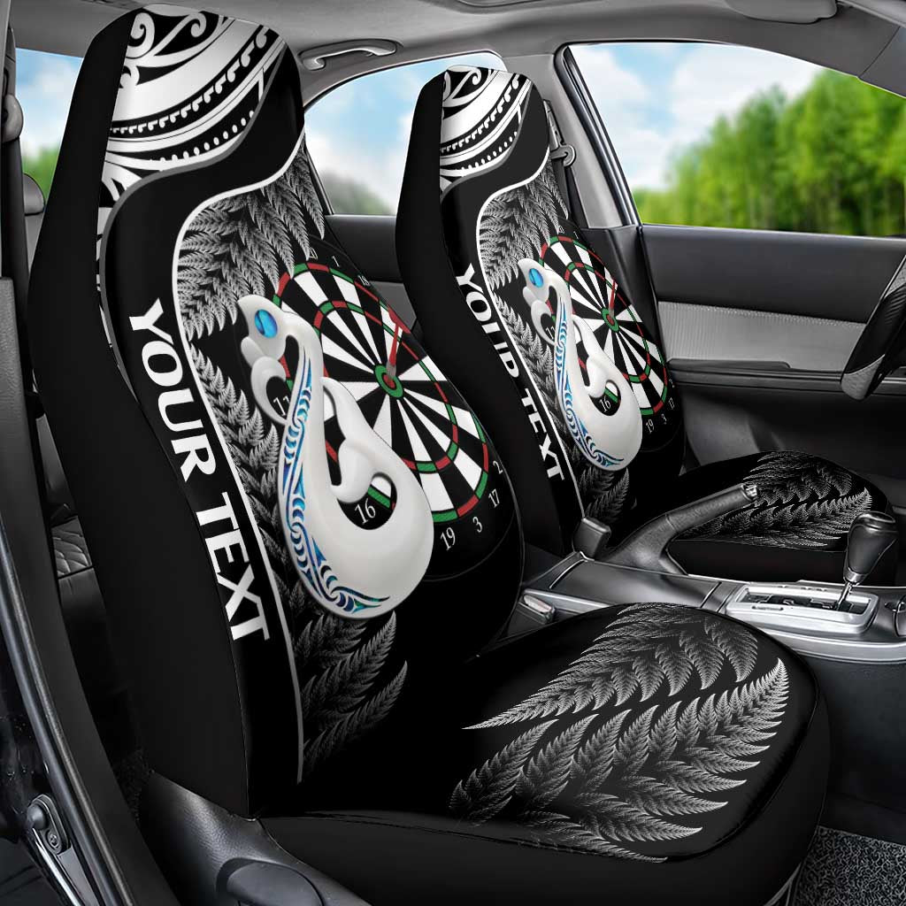Personalised New Zealand Darts Car Seat Cover Aotearoa Fern Mix Paua Shell Manaia - Black LT14 - Polynesian Pride