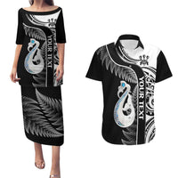 Personalised New Zealand Darts Couples Matching Puletasi and Hawaiian Shirt Aotearoa Fern Mix Paua Shell Manaia - Black LT14 Black - Polynesian Pride