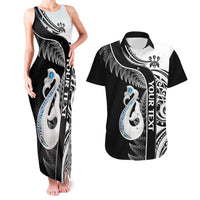 Personalised New Zealand Darts Couples Matching Tank Maxi Dress and Hawaiian Shirt Aotearoa Fern Mix Paua Shell Manaia - Black LT14 Black - Polynesian Pride