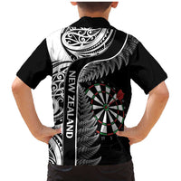 Personalised New Zealand Darts Family Matching Mermaid Dress and Hawaiian Shirt Aotearoa Fern Mix Paua Shell Manaia - Black LT14 - Polynesian Pride