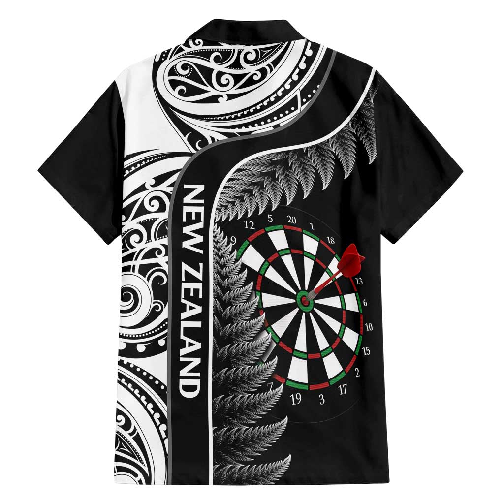 Personalised New Zealand Darts Family Matching Off Shoulder Maxi Dress and Hawaiian Shirt Aotearoa Fern Mix Paua Shell Manaia - Black LT14 - Polynesian Pride