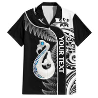 Personalised New Zealand Darts Family Matching Puletasi and Hawaiian Shirt Aotearoa Fern Mix Paua Shell Manaia - Black LT14 Dad's Shirt - Short Sleeve Black - Polynesian Pride