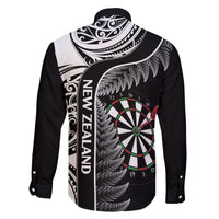 Personalised New Zealand Darts Family Matching Puletasi and Hawaiian Shirt Aotearoa Fern Mix Paua Shell Manaia - Black LT14 - Polynesian Pride