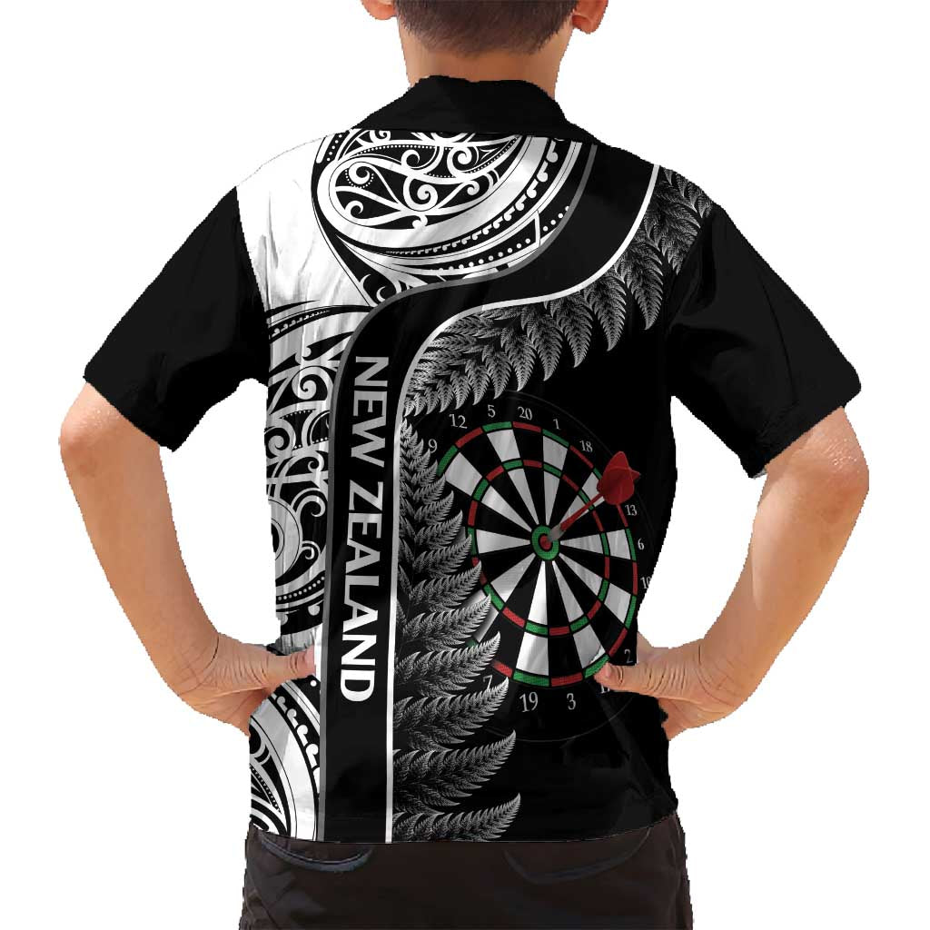 Personalised New Zealand Darts Family Matching Tank Maxi Dress and Hawaiian Shirt Aotearoa Fern Mix Paua Shell Manaia - Black LT14 - Polynesian Pride