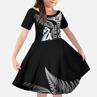 Personalised New Zealand Darts Family Matching Tank Maxi Dress and Hawaiian Shirt Aotearoa Fern Mix Paua Shell Manaia - Black LT14 Daughter's Dress Black - Polynesian Pride