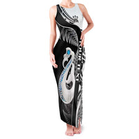Personalised New Zealand Darts Family Matching Tank Maxi Dress and Hawaiian Shirt Aotearoa Fern Mix Paua Shell Manaia - Black LT14 Mom's Dress Black - Polynesian Pride