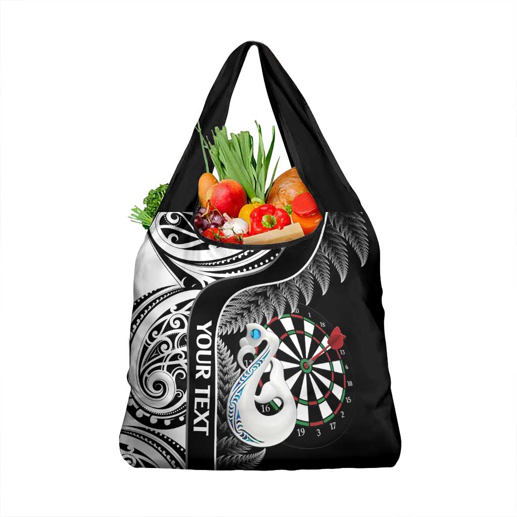 Personalised New Zealand Darts Grocery Bag Aotearoa Fern Mix Paua Shell Manaia - Black LT14 1-pack One Size Black - Polynesian Pride