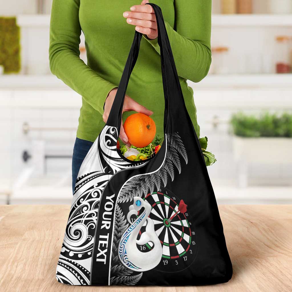Personalised New Zealand Darts Grocery Bag Aotearoa Fern Mix Paua Shell Manaia - Black LT14 - Polynesian Pride