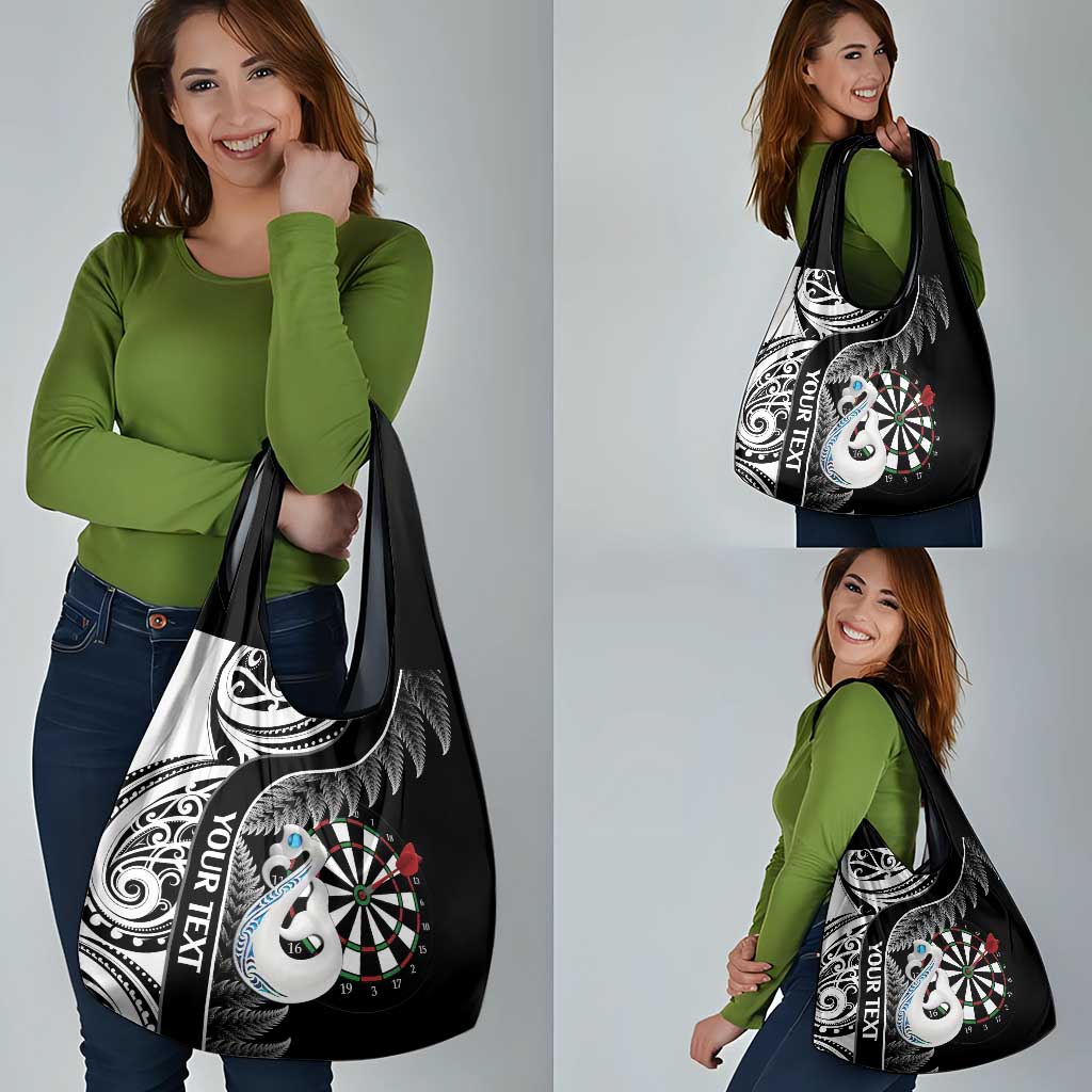 Personalised New Zealand Darts Grocery Bag Aotearoa Fern Mix Paua Shell Manaia - Black LT14 - Polynesian Pride