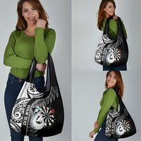 Personalised New Zealand Darts Grocery Bag Aotearoa Fern Mix Paua Shell Manaia - Black LT14 - Polynesian Pride