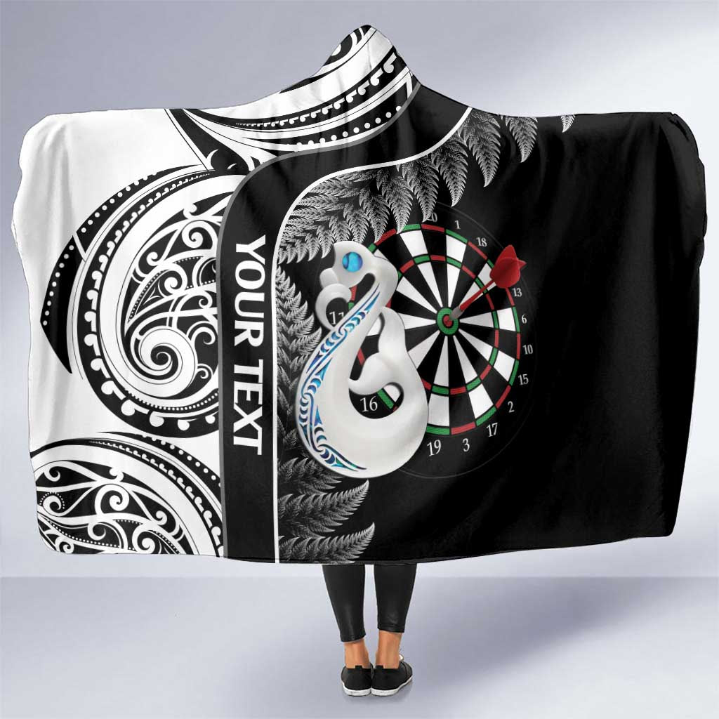 Personalised New Zealand Darts Hooded Blanket Aotearoa Fern Mix Paua Shell Manaia - Black LT14 One Size Black - Polynesian Pride