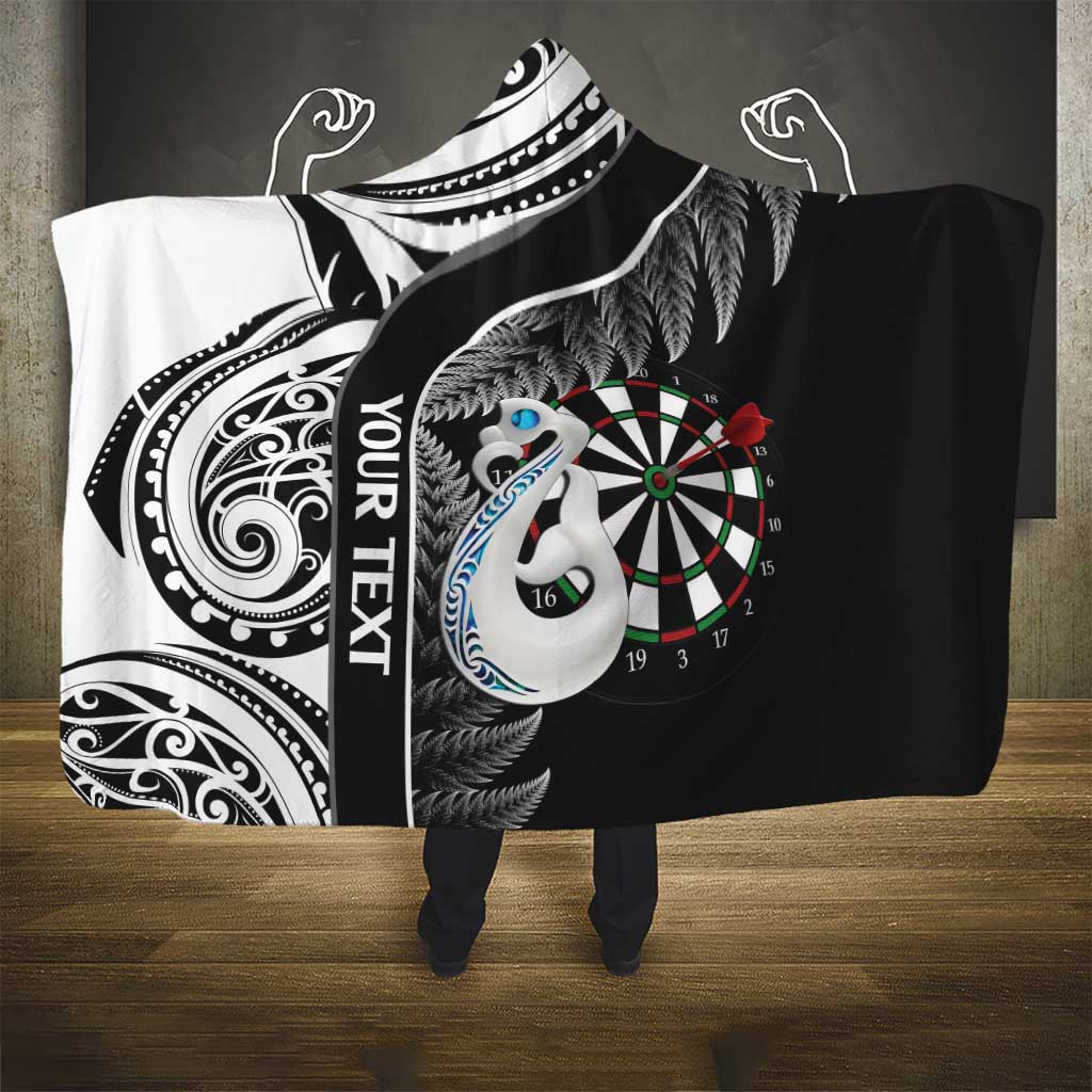 Personalised New Zealand Darts Hooded Blanket Aotearoa Fern Mix Paua Shell Manaia - Black LT14 - Polynesian Pride