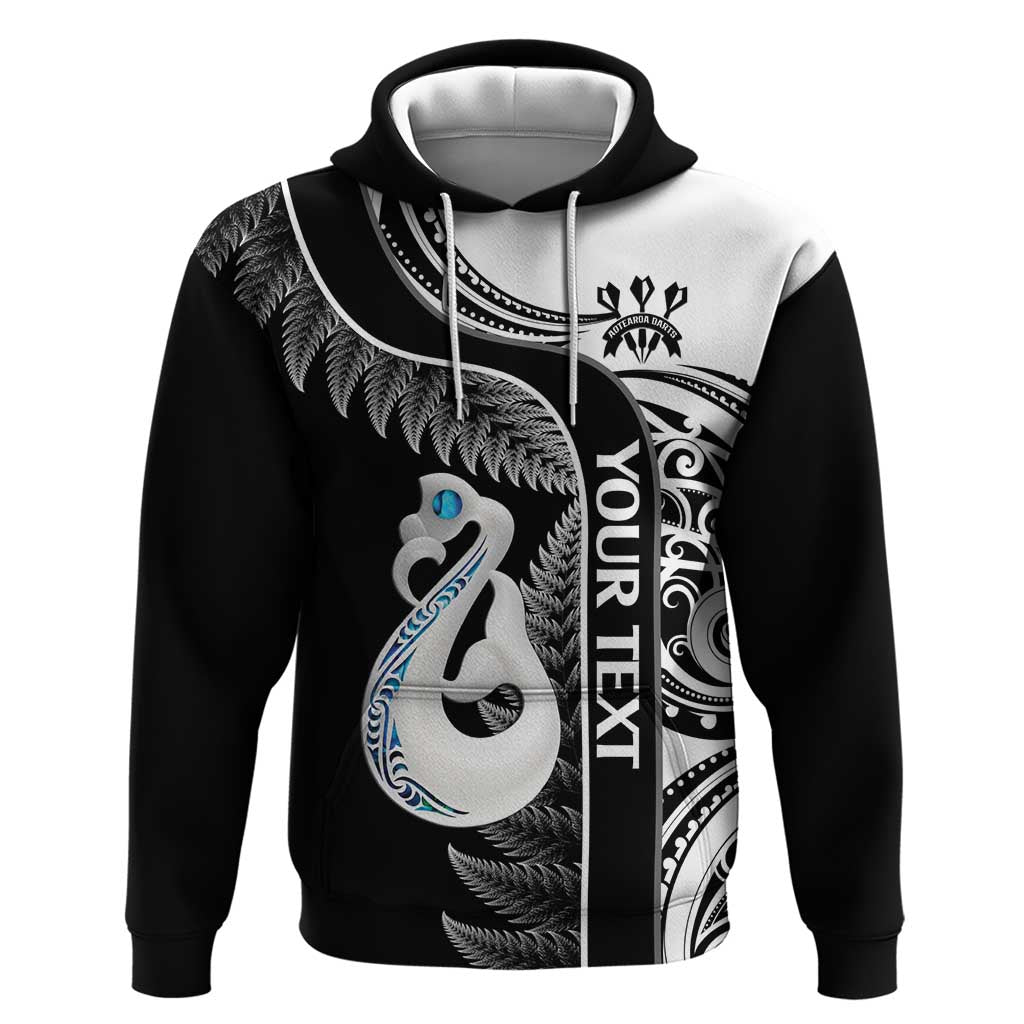 Personalised New Zealand Darts Hoodie Aotearoa Fern Mix Paua Shell Manaia - Black LT14 Pullover Hoodie Black - Polynesian Pride