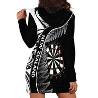 Personalised New Zealand Darts Hoodie Dress Aotearoa Fern Mix Paua Shell Manaia - Black LT14 - Polynesian Pride