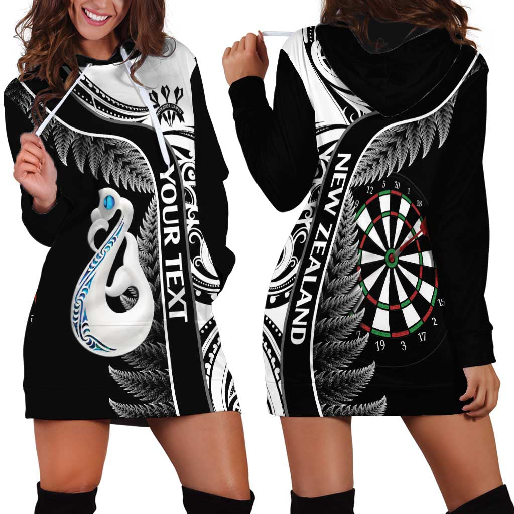 Personalised New Zealand Darts Hoodie Dress Aotearoa Fern Mix Paua Shell Manaia - Black LT14 - Polynesian Pride