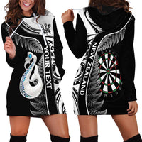 Personalised New Zealand Darts Hoodie Dress Aotearoa Fern Mix Paua Shell Manaia - Black LT14 - Polynesian Pride