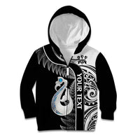 Personalised New Zealand Darts Kid Hoodie Aotearoa Fern Mix Paua Shell Manaia - Black LT14 Zip Hoodie Black - Polynesian Pride