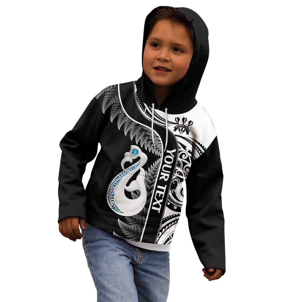 Personalised New Zealand Darts Kid Hoodie Aotearoa Fern Mix Paua Shell Manaia - Black LT14 - Polynesian Pride