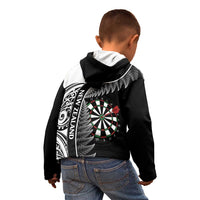 Personalised New Zealand Darts Kid Hoodie Aotearoa Fern Mix Paua Shell Manaia - Black LT14 - Polynesian Pride