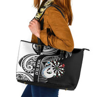 Personalised New Zealand Darts Leather Tote Bag Aotearoa Fern Mix Paua Shell Manaia - Black LT14 Black - Polynesian Pride