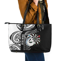 Personalised New Zealand Darts Leather Tote Bag Aotearoa Fern Mix Paua Shell Manaia - Black LT14 - Polynesian Pride