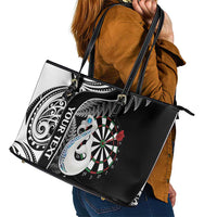 Personalised New Zealand Darts Leather Tote Bag Aotearoa Fern Mix Paua Shell Manaia - Black LT14 - Polynesian Pride