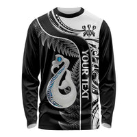 Personalised New Zealand Darts Long Sleeve Shirt Aotearoa Fern Mix Paua Shell Manaia - Black LT14 Unisex Black - Polynesian Pride