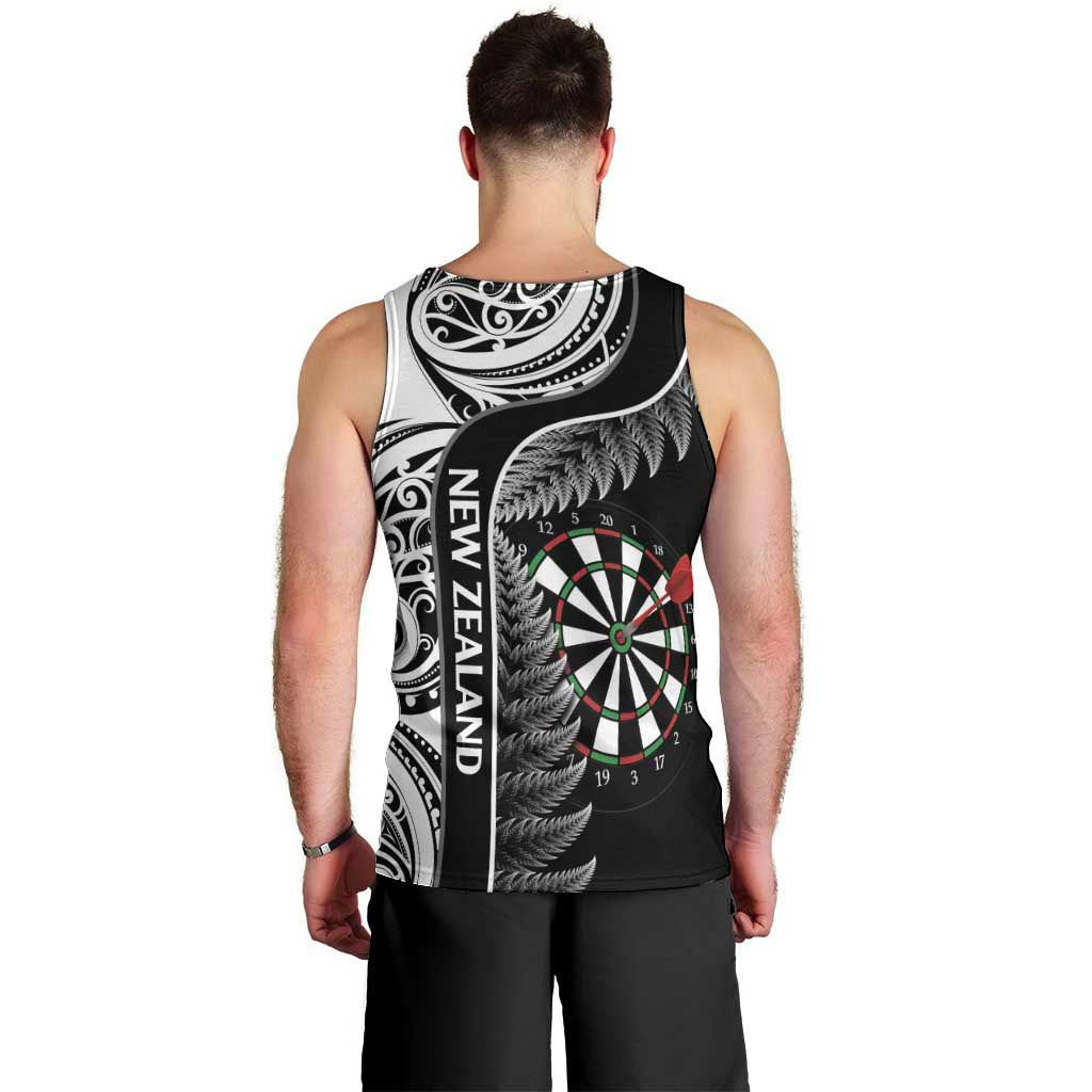 Personalised New Zealand Darts Men Tank Top Aotearoa Fern Mix Paua Shell Manaia - Black LT14 - Polynesian Pride