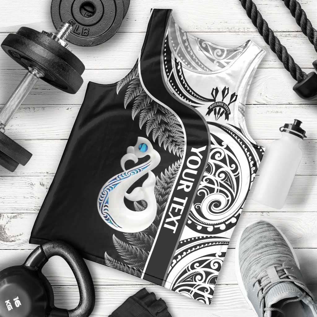 Personalised New Zealand Darts Men Tank Top Aotearoa Fern Mix Paua Shell Manaia - Black LT14 - Polynesian Pride