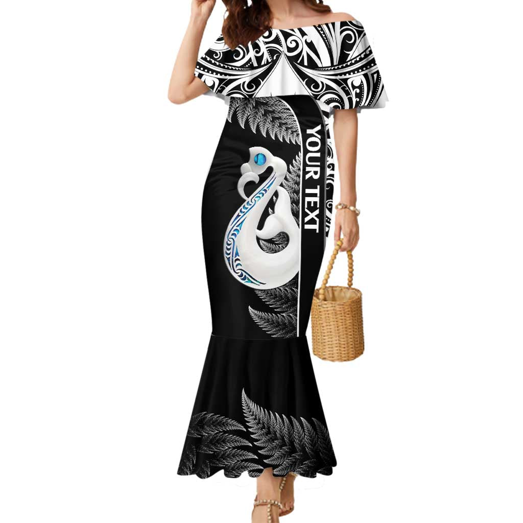 Personalised New Zealand Darts Mermaid Dress Aotearoa Fern Mix Paua Shell Manaia - Black LT14 Women Black - Polynesian Pride