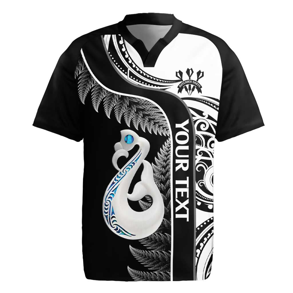 Personalised New Zealand Darts Rugby Jersey Aotearoa Fern Mix Paua Shell Manaia - Black LT14 Black - Polynesian Pride